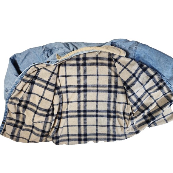 Vintage World Island Outdoor Fleece Lined Shacket Denim Jacket Mens XXL Distress - Picture 4 of 16